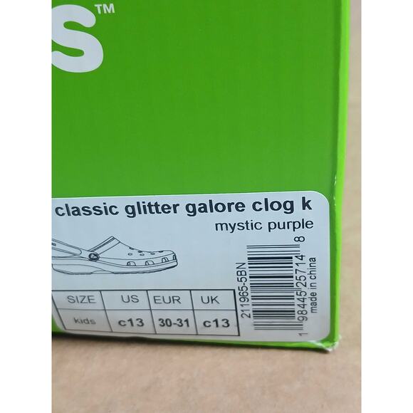 NWT Crocs Kids Glitter Galore Clog Mystic Purple Sparkly Comfort Shoes Size C13 - Picture 3 of 3